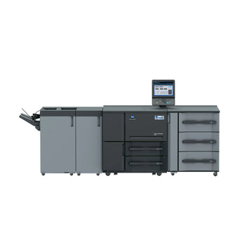 A TROY 7136P MICR AccurioPress production printer with a control panel and paper trays
