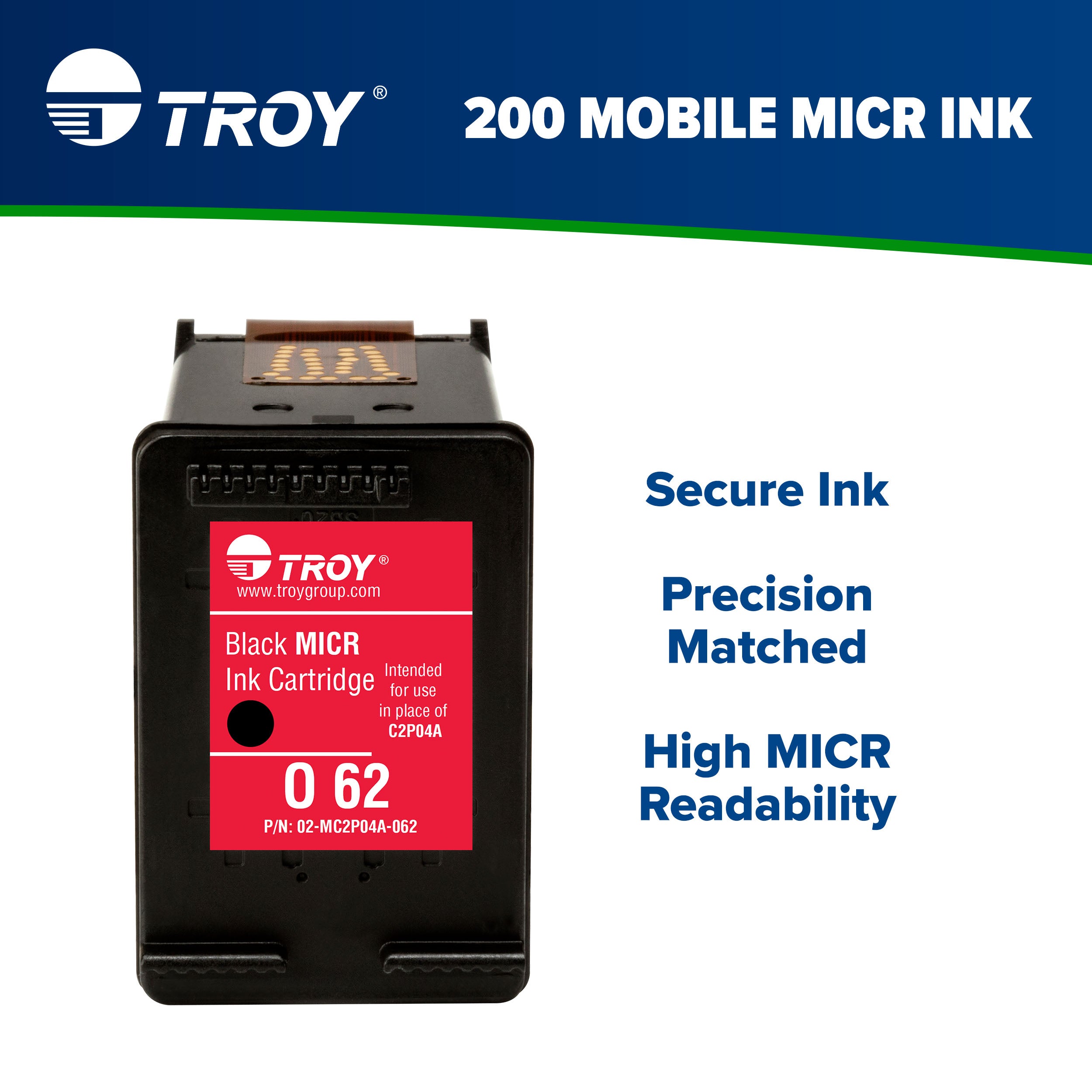 TROY MICR Ink Cartridge - Black (HP C2P04A) 62 Mobile 200 – TROY Group