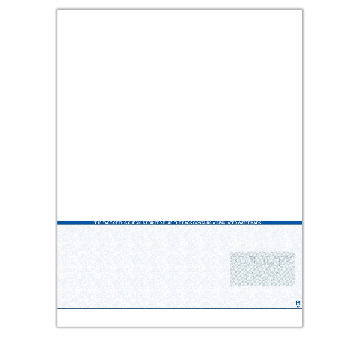 TROY Security Plus Check Paper, Blue, Check Bottom, Single Perforation, Ream