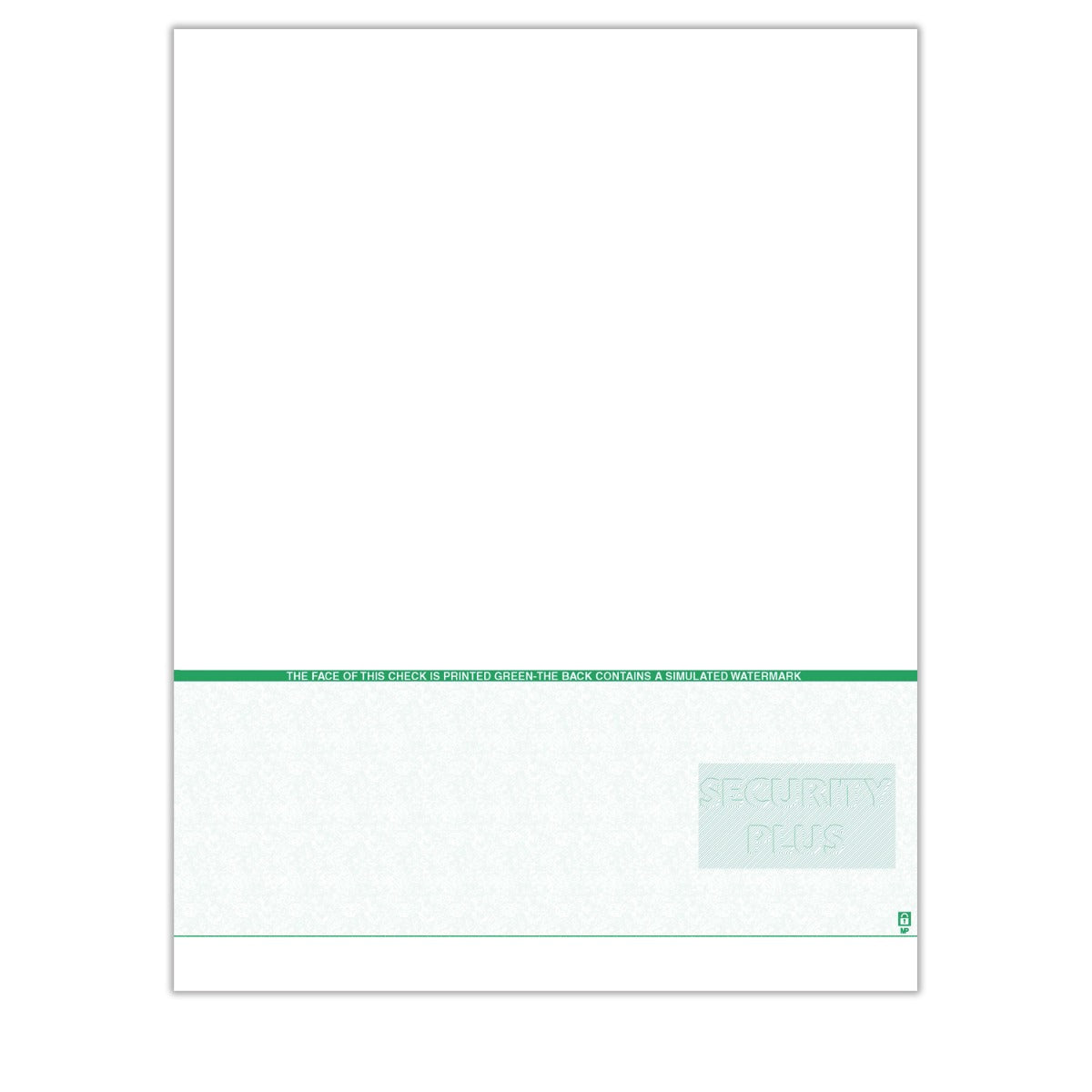 TROY Security Plus Check Paper, Green, Check Bottom, Single Perforation, Ream